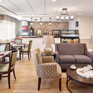 A cozy caf interior with comfortable seating and a welcoming atmosphere.