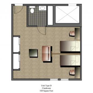 A floor plan of a one-bedroom apartment with 500 square feet.