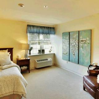 A cozy bedroom with a single bed, large window, and decorative artwork on the wall.