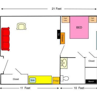 This image is a floor plan of an apartment, detailing room layouts and dimensions.