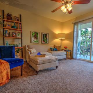 Cozy living room with stylish furniture and decor.