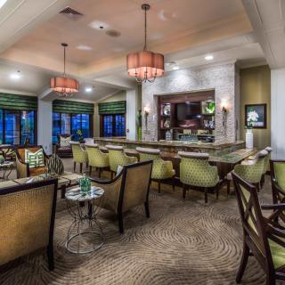 A luxurious lounge bar with elegant seating and ambient lighting.