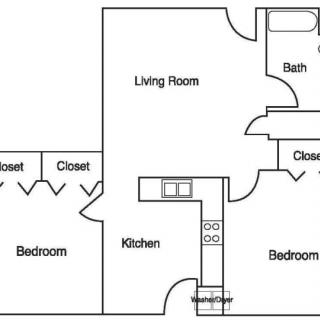 This image depicts a floor plan layout of an apartment with labeled rooms such as the living room, kitchen, bedrooms, and bathroom.