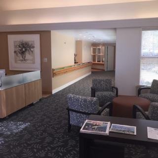 A modern lobby with comfortable seating and contemporary decor.
