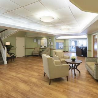 A modern lobby with comfortable seating and elegant decor.