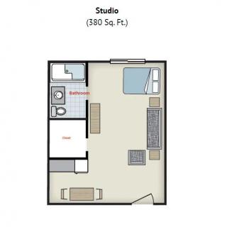 Studio apartment floor plan (380 Sq. Ft.)