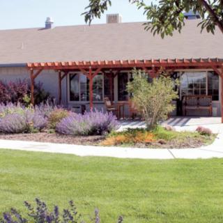 A house with a landscaped garden and a well-maintained lawn.