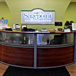 The reception area of Sagepoint, showcasing a modern and inviting design.