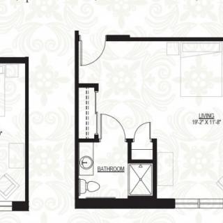 Blueprint of a compact apartment floor plan with labeled rooms.