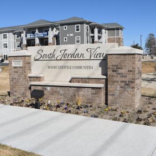 Entrance sign for South Jordan View Apartment Community.