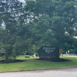 Entrance sign of Emerald Lodge surrounded by lush greenery.