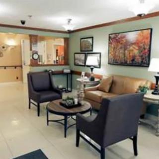 A modern lobby with comfortable seating and elegant decor.