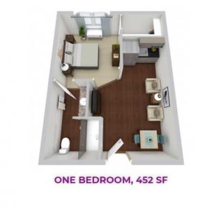 One bedroom apartment floor plan with a total area of 452 square feet.