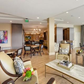 A modern and cozy living room with elegant furniture and stylish decor.