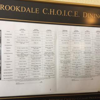 Brookdale C.H.O.I.C.E. Dining menu board displaying meal options.