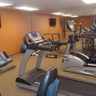 A gym with treadmills and various exercise equipment.
