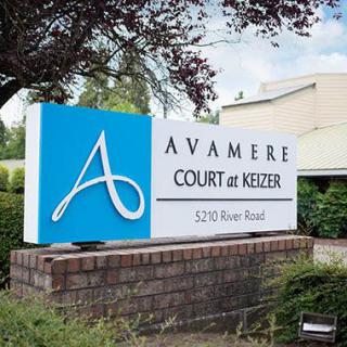 Sign for Avamere Court at Keizer located at 5210 River Road.