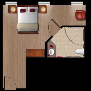 A floor plan of a bedroom with attached bathroom.