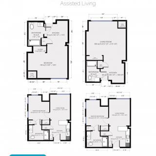 Residential building floor plans showing various layouts.