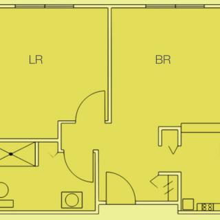A simple floor plan showing a layout with a living room and a bedroom.