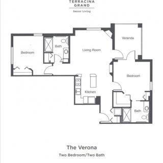 The Verona floor plan featuring three bedrooms and two bathrooms.