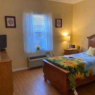 Cozy bedroom with a single bed, TV, and window.