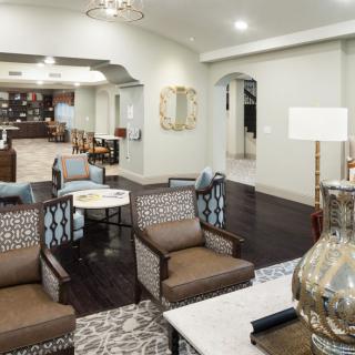 A modern living room with comfortable seating and tasteful decor.