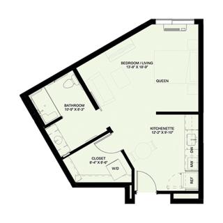 A detailed floor plan of an apartment, showcasing the layout of rooms and spaces.