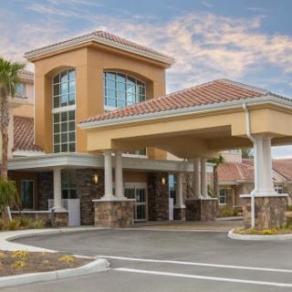 A welcoming entrance to a modern hospitality establishment.