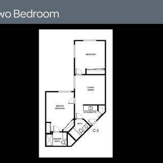 A floor plan of a two-bedroom apartment layout.