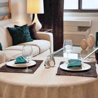 A luxurious and elegant dining table setting in a modern living room.