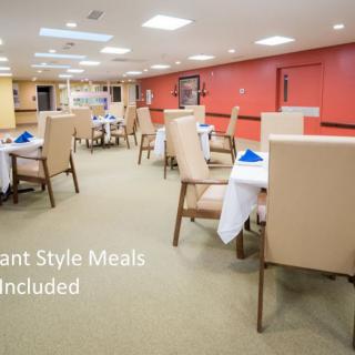 An elegantly set dining area with restaurant-style meals included.