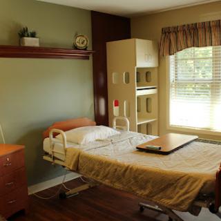 A calm and organized hospital room designed for patient comfort.