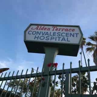 Alden Terrace Convalescent Hospital sign showcasing its healthcare services.