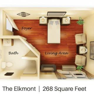 Floor plan of The Elkmont, a compact 268 square foot living space.