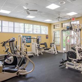 A well-equipped gym with various exercise machines and fitness equipment.
