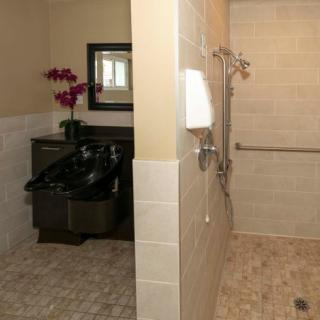 Modern bathroom with a separate shower area and accessible design.