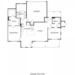 A sample floor plan of a residential property showcasing room layouts and garage placement.