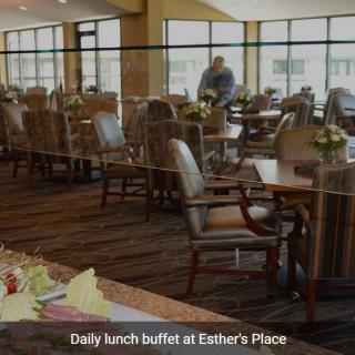 Dining area set up for the daily lunch buffet at Esther's Place.