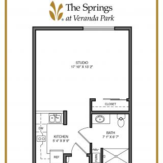 Floor plan of a one-bedroom apartment at The Springs at Veranda Park.