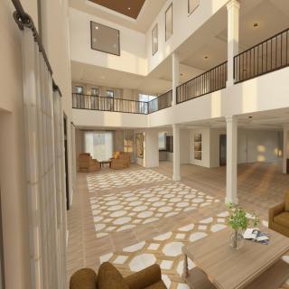 A spacious and modern interior living space with abundant sunlight and elegant furnishings.