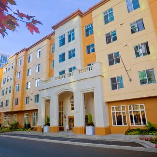 A modern apartment building with a welcoming entrance.