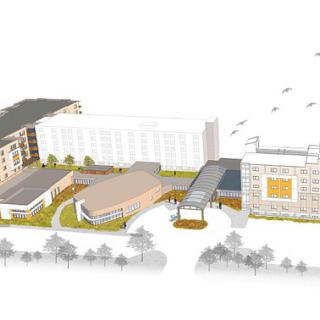 Illustration of a modern architectural campus design.