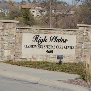 Entrance sign for High Plains Alzheimer's Special Care Center.