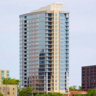 A modern skyscraper in an urban setting.