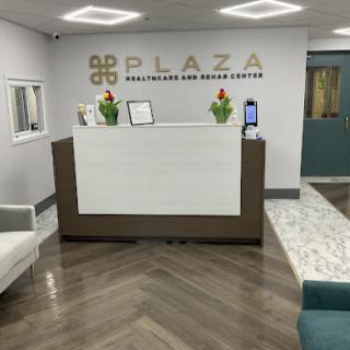 Welcoming reception area of the Plaza Healthcare and Rehab Center.