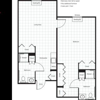 Floor plans of two different apartment layouts, showing room configurations and dimensions.