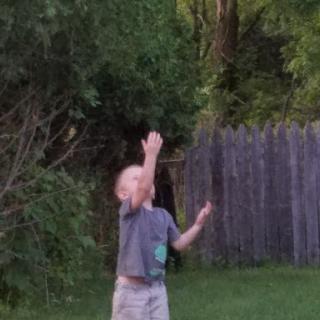 A child enjoying an evening of play in the backyard.