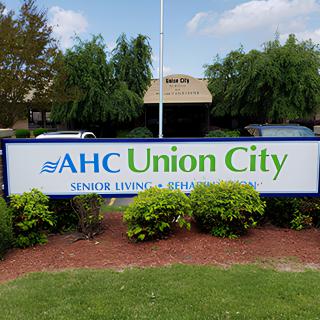 Sign for AHC Union City Senior Living and Rehabilitation Center.
