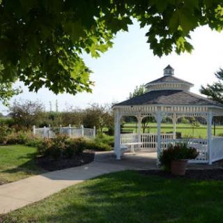 A charming gazebo surrounded by lush greenery, perfect for outdoor relaxation.